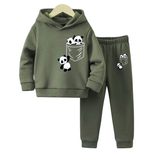 Olive Panda Fleece Hoodie Tracksuit